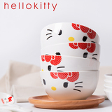 hellokitty米饭碗盘子勺子碟子4.5英寸陶瓷圆碗骨瓷微波炉餐具
