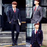 青年修身韩版秋季男装条纹小西服休闲婚礼职业西装秋天两件套装潮