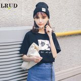 LRUD2016夏季新款韩版女装宽松卡通动物印花短袖圆领套头T恤上衣