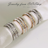 CiCiShop韩国超闪水钻方钻锆石钛钢18k玫瑰金彩金窄版宽版女戒指