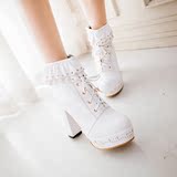紫色杏色粉色白色靴子婚鞋新娘伴娘鞋艾 粗跟短靴大码靴子 40-43