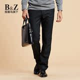 B＆Z男士商务黑色宽松西裤秋冬季直筒羊毛保暖职业百搭正装长裤子