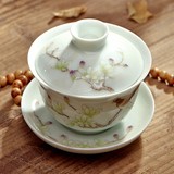 久联陶瓷盖碗茶杯茶具大号白瓷茶碗景德镇手绘粉彩玉枝留芳泡茶碗