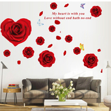 浪漫喜庆红玫瑰墙贴 客厅卧室婚房婚庆玻璃装饰画防水可移除贴纸