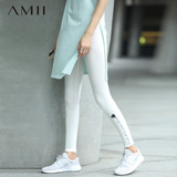 Amii2016夏季女百搭修身撞色字母印花夏天紧身弹力打底裤外穿薄款