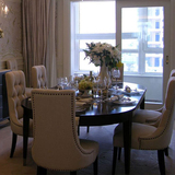 新古典餐桌椅组合欧式后现代家具椭圆桌子实木美式可贴金银箔定制