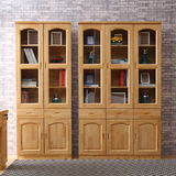实木带玻璃门书柜书架自由组合柏木特价书橱定制柜子置物架储物柜