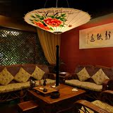 新中式手绘布艺雨伞灯笼吊灯 新中式家具工程照明酒店会所定做