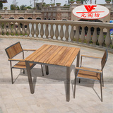 户外家具缅甸柚木餐桌椅套件不锈钢实木阳台桌椅组合一桌两椅特价