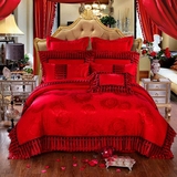 大红色床品新结婚庆四件套4件套蕾丝全棉纯棉被套2.2x2.4米2x2.3