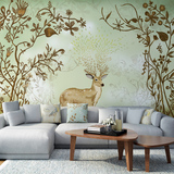 立体美式森林麋鹿壁纸复古怀旧创意墙画壁画客厅背景个性艺术墙纸
