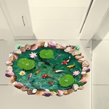 3D立体墙贴卧室地板贴纸地面荷花莲花池塘客厅装饰荷塘小鱼贴画