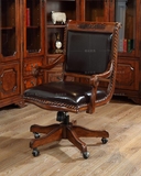 美式实木电脑椅子 办公椅 欧式真皮转椅 大班椅 家用老板椅