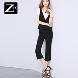 ZK时尚套装两件套OL气质无袖V领上衣开叉铅笔裤2016夏装新款女装