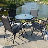 折叠小圆桌钢化玻璃特斯林折叠椅靠背椅花园户外休闲家具桌椅套件