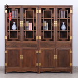实木书柜明清古典红木家具带玻璃门组合书橱鸡翅木中式仿古书架