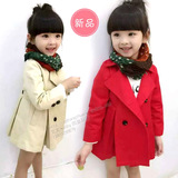 2016春季新款韩国儿童风衣外套女宝宝女童双排扣大衣开衫大红色