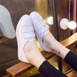 夏季2016韩版新款两穿小白鞋低帮平底真皮魔术贴休闲乐福鞋女鞋潮