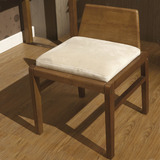 爱思实木梳妆凳 橡木小会议凳胡桃色靠背小椅子软包坐垫 办公矮凳