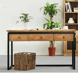 美式复古书桌实木铁艺书桌带抽屉书桌现代简约写字台电脑桌松木桌