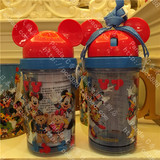 正品代购香港迪士尼十周年 米奇 漂浮卡通儿童吸管杯背带学生水壶