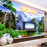 中式3D立体山水画壁纸客厅沙发电视背景墙纸卧室床头无缝大型壁画