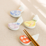 日本进口缤纷葫芦陶瓷筷子架  釉下彩和风樱花格子纹筷架餐具配件