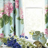 清新蓝色 田园风格法式水彩牡丹花 加厚遮光窗帘布定制 客厅卧室