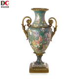 蒂高美居复古奢华家居客厅花器花插欧式陶瓷镶铜创意装饰花瓶摆件