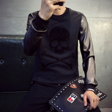 2015秋季暗黑系套头长袖 骷髅头元素上衣男装外套修身型卫衣潮牌