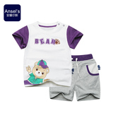 安塞尔斯大牌童装A类婴儿童短袖运动套装纯棉宝宝男童短袖短裤紫