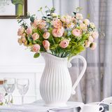 家居饰品陶瓷花瓶地中海白色简约现代花壶摆件餐桌仿真花艺套装