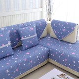 简约现代全棉斜纹布防滑沙发垫布艺坐垫套罩扶手靠背巾条纹粉蓝色