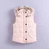 外贸原单出口余单2015冬新款女装连帽修身羊羔绒加厚保暖马甲外套