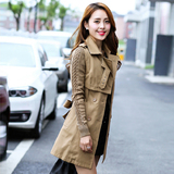 2016春季新款韩版修身气质中长款针织袖风衣女韩国时尚双排扣外套