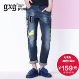 gxg.jeans男装夏时尚修身贴布绣小直脚休闲青年牛仔裤潮#62905002