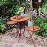 定制铁艺实木桌椅折叠单人椅圆桌下午茶户外庭院园艺装饰loft定做