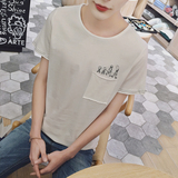 2016夏季新款男短袖T恤圆领韩版日系小人绣花青年修身半袖潮上衣