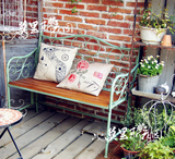 法式乡村花园阳台桌椅做旧绿双人铁艺实木露台花园椅户外桌椅