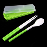 日本NHS 便携盒装组合餐具2件套 旅行随身塑料筷子+勺子套装