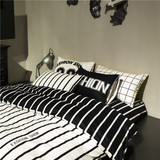 简约纯棉床上四件套全棉1.8m床黑白条纹简约个性床品床单被单被套