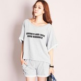 夏季韩版灰色字母睡衣女运动家居服套装短袖短裤