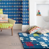 蓝色地中海儿童机器人图案地毯客厅茶几沙发卧室手工腈纶地毯定制