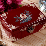 螺钿漆器欧式首饰盒韩国公主实木质红色珠宝饰品盒结婚生日礼物