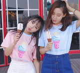 2016爱爱丸 4.07夏装新款 Icecream 趣味冰淇淋刺绣拼色宽松T恤