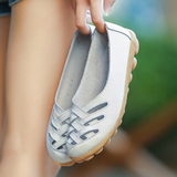 【天天特价】中国质造真皮平底女单鞋圆头妈妈护士鞋白色豆豆鞋