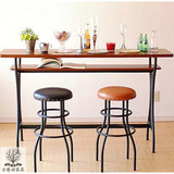 美式简约现代时尚铁艺实木休闲吧台桌椅组合皮坐垫高脚酒吧椅凳