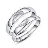六福情侣戒指纯银戒指一对戒指环爱心钻韩版男女银饰品免费周大福