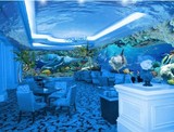 3D立体海底世界大型壁画 无缝壁纸墙画 儿童房背景墙酒店海豚墙纸