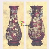 Tutu现代中式装饰画两联花瓶喷绘油画布客厅卧室玄关原版进口画芯